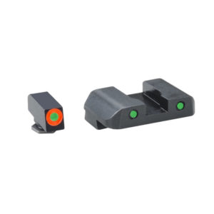 SPARTAN OPERATOR 3 DOT TRITIUM NIGHT SIGHT - GREEN WITH ORANGE ROUND OUTLINE FRONT, GREEN WITH BLACK OUTLINE REAR, GLOCK 17 / 19 / 22 / 23 / 24 / 26 / 27 / 33 / 34 / 35 / 37 / 38 / 39