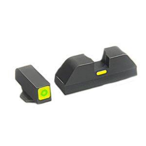 CAP SIGHT SET - GREEN TRITIUM FRONT WITH LIMEGREEN GLOW SQUARE OUTLINE, LIMEGREEN LINED REAR, GLOCK 17 / 19 / 22 / 23 / 24 / 26 / 27 / 33 / 34 / 35 / 37 / 38 / 39