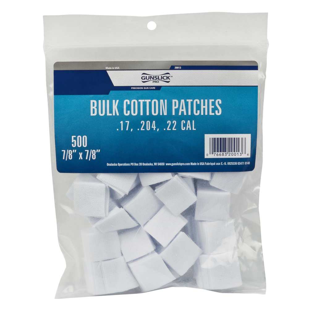 COTTON PATCHES BAGGED - BULK - .17-.22 CAL (7/8 INCH) 500EA