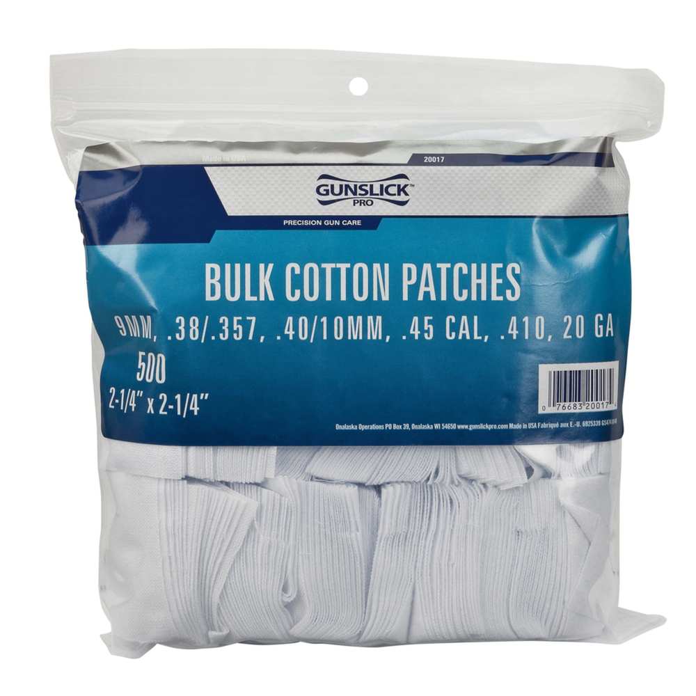 COTTON PATCHES BAGGED - BULK - .38-.45 CAL - 410/20 GA (2-1/4 INCH SQ ) 500EA