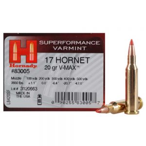 SUPERFORMANCE VARMINT AMMUNITION - 17 HORNET, 20 GRAIN, V-MAX