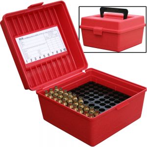 DELUXE R-100 SERIES MAGNUM RIFLE AMMO BOX - 100 ROUND - RED