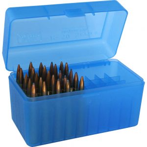 R-50 SERIES LARGE CALIBER RIFLE AMMO BOX - 50 ROUND - CLEAR BLUE