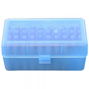 R-50 SERIES FLIP TOP RIFLE AMMO BOX - 50 ROUND - CLEAR BLUE