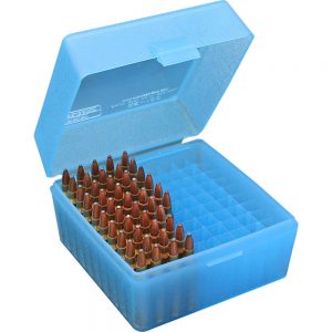 RS-100 SERIES SMALL RIFLE AMMO BOX - 100 ROUND - CLEAR BLUE