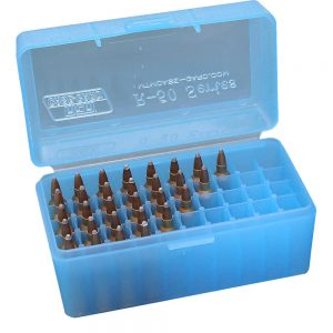 R-50 SERIES SMALL RIFLE AMMO BOX - 50 ROUND - CLEAR BLUE