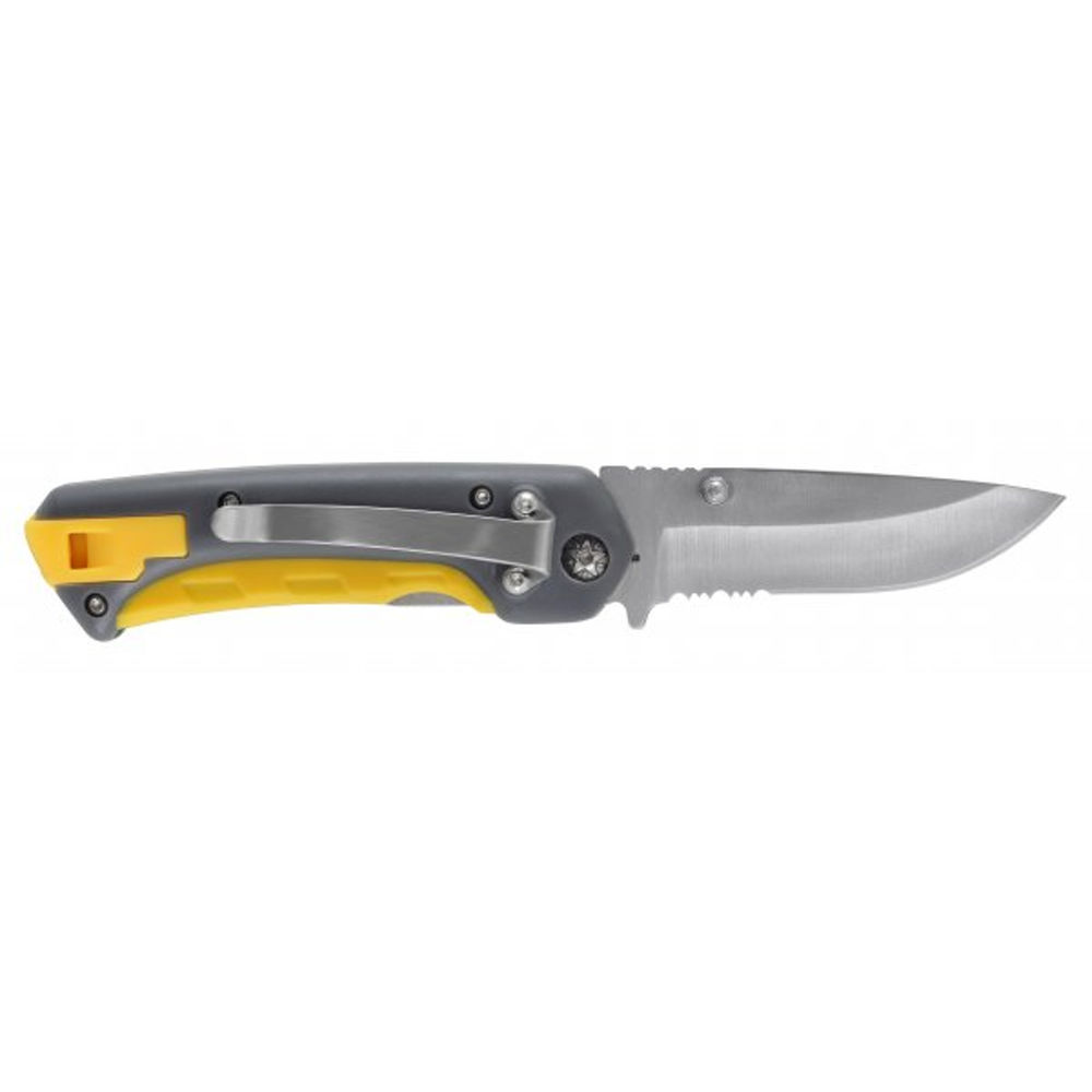 EDGESPORT SURVIVAL FOLDING KNIFE W/ SHARPENER - GREY / YELLOW - SERRATED