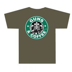 3001 GUNS AND COFFEE T SHIRT - OLIVE DRAB, X-LARGE